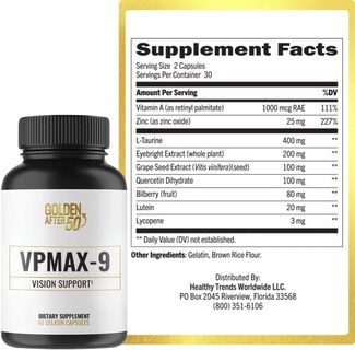 Foto 2 | Foto 2 | Suplemento Golden After 50 Vpmax-9 Vision Support 60 Cápsulas - Venta Internacional.