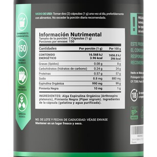 Foto 2 | Foto 2 | Espirulina Orgánica de 300 Cápsulas 500 mg Ingredientes Naturales Alga Espirulina Organic Spirulina B Life