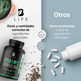 Foto 6 | Foto 6 | Espirulina Orgánica de 300 Cápsulas 500 mg Ingredientes Naturales Alga Espirulina Organic Spirulina B Life