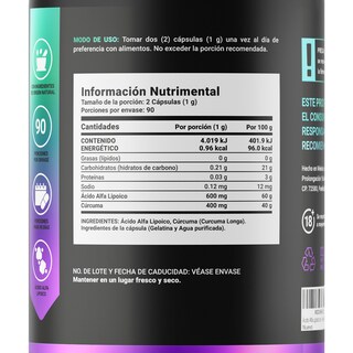 Foto 2 | Foto 2 | Ácido Alfa Lipoico de 180 Cápsulas con Cúrcuma Ingredientes Naturales Alpha Lipoic Acid. B Life