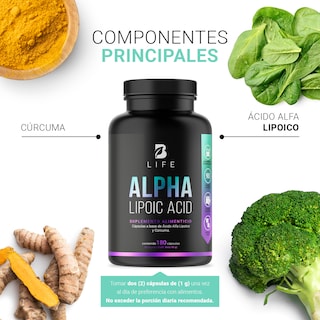 Foto 4 | Foto 4 | Ácido Alfa Lipoico de 180 Cápsulas con Cúrcuma Ingredientes Naturales Alpha Lipoic Acid. B Life