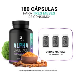 Foto 5 | Foto 5 | Ácido Alfa Lipoico de 180 Cápsulas con Cúrcuma Ingredientes Naturales Alpha Lipoic Acid. B Life