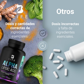 Foto 6 | Foto 6 | Ácido Alfa Lipoico de 180 Cápsulas con Cúrcuma Ingredientes Naturales Alpha Lipoic Acid. B Life