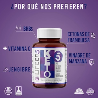 Foto 2 | Foto 2 | Keto 60 Cápsulas Con Bhb Lifeed5 Cetonas de Frambuesa Suplemento Alimenticio Multi