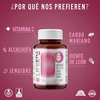 Foto 2 | Foto 2 | Cardo Mariano 60 Cápsulas Lifeed5 con Diente de León Cúrcuma Vitamina C más Otros Ingredientes
