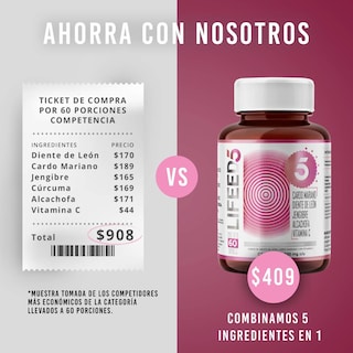 Foto 3 | Foto 3 | Cardo Mariano 60 Cápsulas Lifeed5 con Diente de León Cúrcuma Vitamina C más Otros Ingredientes