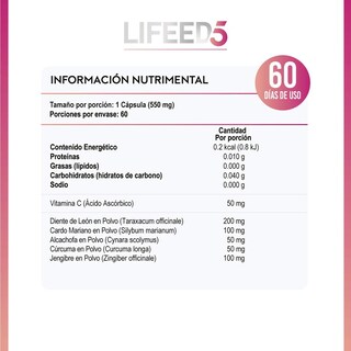 Foto 8 | Foto 8 | Cardo Mariano 60 Cápsulas Lifeed5 con Diente de León Cúrcuma Vitamina C más Otros Ingredientes