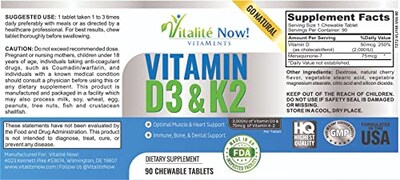 Foto 7 | Foto 7 | Vitamina D3 Vitalité Now! 2000 Ui + K2 MK7 90 Comprimidos - Venta Internacional