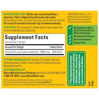 Foto 5 | Foto 5 | Vitamina B12 Nature Made Cápsulas Blandas De 5000 Mcg Suministro para 60 Días - Venta Internacional