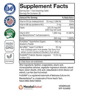 Foto 2 | Foto 2 | Suplemento Purity Products Blueberry Probiotic B12 30 Tabletas-Venta Internacional
