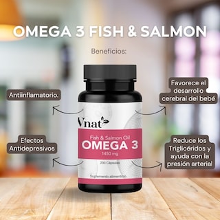 Foto 5 | Foto 5 | Omega 3 Fish y Salmon Oil 1450mg Vnat 200 Cápsulas