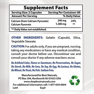 Foto 2 | Foto 2 | Suplemento Best Naturals De Piruvato De Calcio 750 Mg 120 Cápsulas X 2 - Venta Internacional.