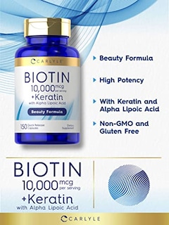 Foto 3 | Foto 3 | Suplemento Carlyle Biotin De 10000 Mcg 150 Cápsulas Con Queratina - Venta Internacional