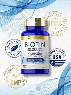 Foto 5 | Foto 5 | Suplemento Carlyle Biotin De 10000 Mcg 150 Cápsulas Con Queratina - Venta Internacional