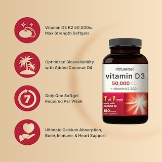 Foto 3 | Foto 3 | Vitamina D3 y K2 Naturebell 50 000 Iu 200 Mcg 180 Cápsulas Blandas - Venta Internacional