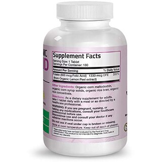 Foto 2 | Foto 2 | Suplemento Orgánico de Ácido Fólico Bronson 800 Mcg 180 Tabletas