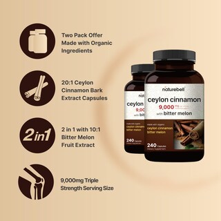 Foto 3 | Foto 3 | Suplemento Naturebell de Canela de Ceilán 9000 Mg con Melón Amargo - Venta Internacional