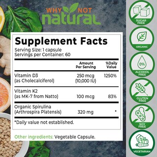 Foto 2 | Foto 2 | Vitamina D3 y K2 Why Not Natural de 10000 Iu con Espirulina - Venta Internacional