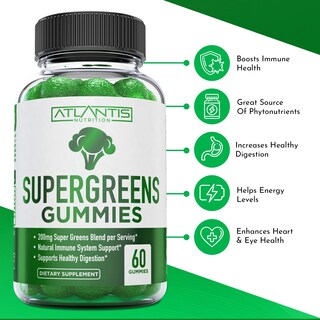 Foto 2 | Foto 2 | Gomitas Supergreens Atlantis Nutrition, 60 Piezas - Venta Internacional