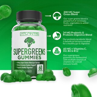 Foto 3 | Foto 3 | Gomitas Supergreens Atlantis Nutrition, 60 Piezas - Venta Internacional