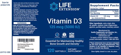 Foto 2 | Foto 2 | Vitamina D3 Life Extension 5000 Iu 120 Cápsulas Blandas - Venta Internacional