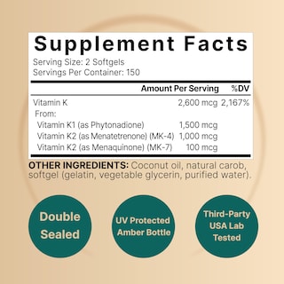 Foto 2 | Foto 2 | Complejo de Vitamina K Natubell 2.600 MCG 300 Cápsulas Blandas - Venta Internacional