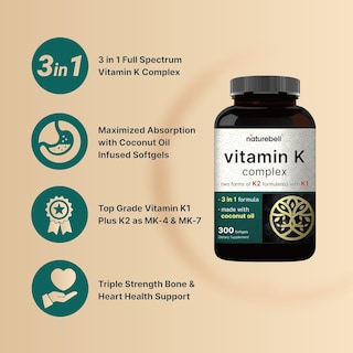 Foto 3 | Foto 3 | Complejo de Vitamina K Natubell 2.600 MCG 300 Cápsulas Blandas - Venta Internacional