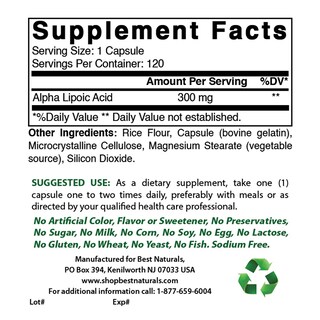 Foto 2 | Foto 2 | Suplemento de Ácido Alfa Lipoico Best Naturals 300 mg 120 Cápsulas - Venta Internacional