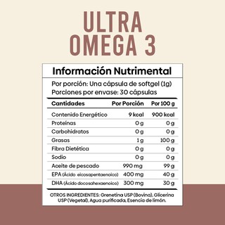 Foto 2 | Foto 2 | Ultra Omega 3 Nutrientes Vidalabs México Alta Concentración 400 Mg Epa Y 300 Mg Dha 30 Cápsulas