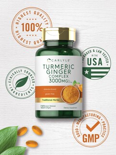 Foto 5 | Foto 5 | Suplemento Carlyle de Cúrcuma Y Jengibre 3000 Mg 120 Cápsulas Blandas - Venta Internacional