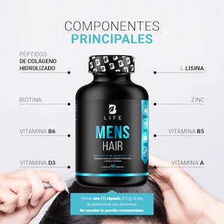 Foto 3 | Foto 3 | Cápsulas con Colágeno Mens Hair B Life L-lisina Zinc y Vitaminas Biotina A D3 B5 y B6