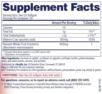 Foto 2 | Foto 2 | Suplemento Azo Cranberry Pro Urinary Tract 600 Mg Pacran 100 Cápsulas Blandas - Venta Internacional