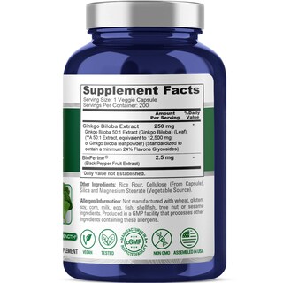Foto 2 | Foto 2 | Suplemento Nusapure Extracto de Ginkgo Biloba 12500 mg 200 Cápsulas - Venta Internacional