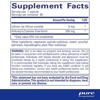 Foto 2 | Foto 2 | Suplemento Pure Encapsulations Orotato de Litio 5mg, 90 cápsulas - Apoyo cerebral con NAC