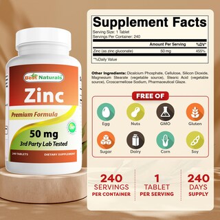 Foto 2 | Foto 2 | Suplemento de Zinc Best Naturals Gluconato de Zinc 50 mg 240 Comprimidos - Venta Internacional