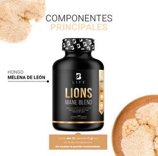 Foto 3 | Foto 3 | Suplemento Alimenticio Hongo Melena de León Puro 90 Cápsulas Ingredientes Naturales Lions Mane Blend B Life