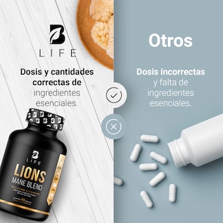 Foto 5 | Foto 5 | Suplemento Alimenticio Hongo Melena de León Puro 90 Cápsulas Ingredientes Naturales Lions Mane Blend B Life