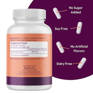 Foto 2 | Foto 2 | Suplemento Bestvite de Ácido Alfa Lipoico 100 Mg 240 Cápsulas - Venta Internacional