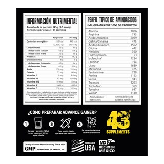 Foto 4 | Foto 4 | Proteína 43 Supplements Advance Gainer Ganador de Masa 6.8 kg