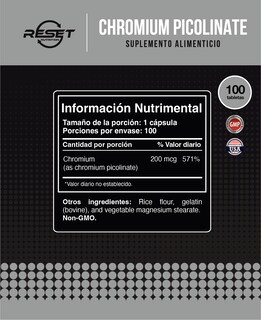 Foto 4 | Foto 4 | Reset Nutrition | Chromium Picolinate | Control De Apetito |  Picolinato De Cromo | Hecho En Usa | 200 Mcg |100 Cápsulas |