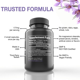 Foto 3 | Foto 3 | Suplementos Nutra Simple: Extracto De Azafrán, 177 Mg, 60 Cápsulas - Venta Internacional.