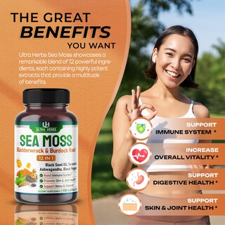 Foto 4 | Foto 4 | Suplemento Ultra Herbs Sea Moss De 12,900 Mg Con Aceite De Semilla Negra - Venta Internacional.
