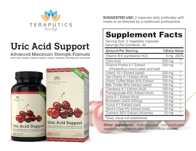 Foto 2 | Foto 2 | Suplemento De Refuerzo De Ácido Úrico Teraputics Con Cereza Ácida, 60 Cápsulas - Venta Internacional.