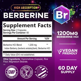 Foto 2 | Foto 2 | Suplemento Nature's Nutrition Berberine Hcl 1200 Mg 120 Cápsulas - Venta Internacional.