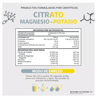 Foto 5 | Foto 5 | Citrato de Magnesio + Potasio 1500 mg Beyond Vitamins con Plátano en Polvo 180 Cápsulas