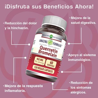 Foto 2 | Foto 2 | Amazing Formulas Quercetin Bromelain 965 Mg Quercetina Y Bromelina Antioxidante Antiinflamatorio Salud Cardiovascula120 Cápsulas