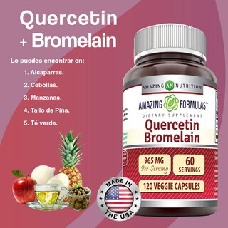 Foto 3 | Foto 3 | Amazing Formulas Quercetin Bromelain 965 Mg Quercetina Y Bromelina Antioxidante Antiinflamatorio Salud Cardiovascula120 Cápsulas