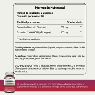 Foto 4 | Foto 4 | Amazing Formulas Quercetin Bromelain 965 Mg Quercetina Y Bromelina Antioxidante Antiinflamatorio Salud Cardiovascula120 Cápsulas
