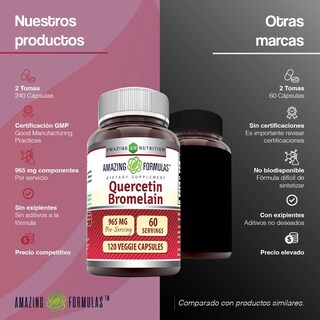 Foto 5 | Foto 5 | Amazing Formulas Quercetin Bromelain 965 Mg Quercetina Y Bromelina Antioxidante Antiinflamatorio Salud Cardiovascula120 Cápsulas