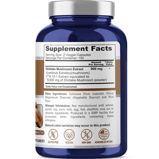 Foto 2 | Foto 2 | Suplemento De Extracto De Hongos Shiitake Nusapure, 9000 Mg, 200 Cápsulas - Venta Internacional.